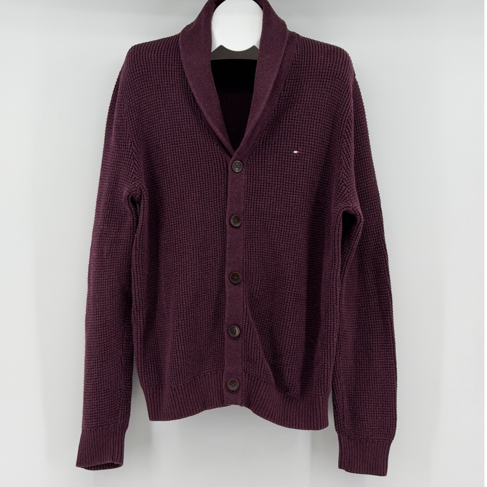 Tommy Hilfiger Men's XL Shawl Collar Waffle Knit Cardigan Sweater Preppy